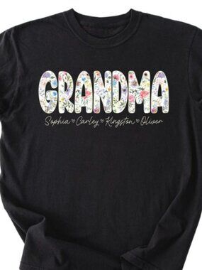 Floral Grandma Shirt, Grandkids Names Tee